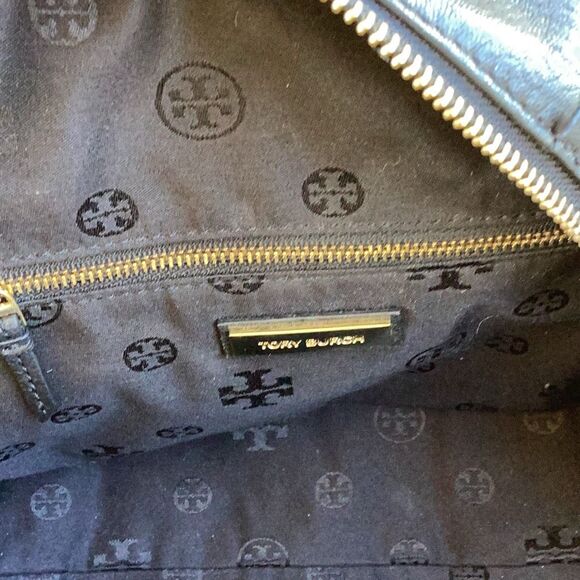 Tory Burch Black Leather Boston Handbag Purse Top Handle W/ Dust Bag - Picture 10 of 15